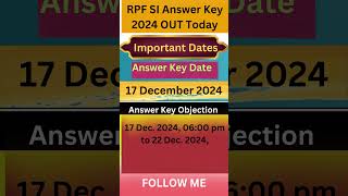 RRB RPF SI Answer Key 2024 OUT RPF SI Answer Key 2024 Objection Link Download Response Sheet Shorts [upl. by Teryl]