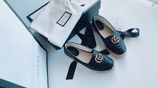 GUCCI BLACK LEATHER ESPADRILLE WITH DOUBLE G REVIEW AND UNBOXING Gucci Espadrille DoubleG [upl. by Tyson]