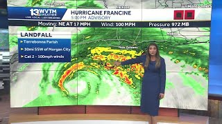 Tracking Francine Category 2 hurricane makes landfall in Terrebonne Parish wind rain and storm [upl. by Myca803]