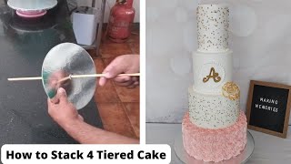 How to stack 4 tiered wedding cake so easy way [upl. by Duaner189]