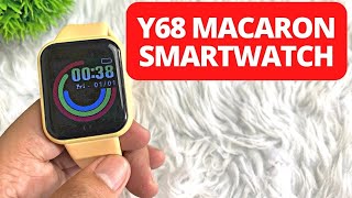 Y68 MACARON SMARTWATCH UNBOXING AND INITIAL REVIEW  ENGLISH [upl. by Ariait396]