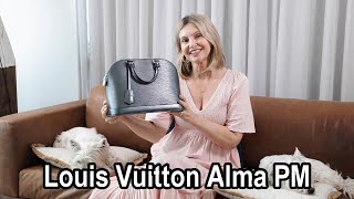 Louis Vuitton Alma PM EPI Leather Review  Anthracite Nacre [upl. by Inanaup]