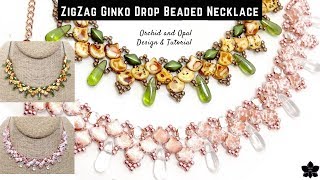 Zig Zag Ginko Drop Beaded Necklace Tutorial [upl. by Jermyn]