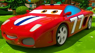 Red Race Car amp Yellow Tow Truck  First Race  Motorville  3D Cars Cartoon for Kids [upl. by Percival130]