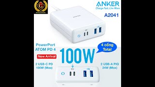 Sạc ANKER PowerPort ATOM PD 4 100W 2 USBC PD amp 2 USBA PiQ  A2041 [upl. by Erbas]