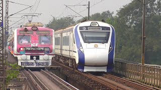 🔥Dangerous 130 Kmph Trains over Metal Bridge Vande Bharat Duronto JanShatabdi Spotting PINK EMU [upl. by Atnim49]