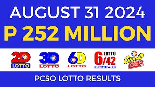 Lotto Result Today 9pm August 31 2024  PCSO Complete [upl. by Enelyar717]