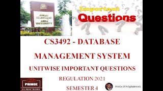 CS3492 Database Management Systems Important Questions  Easy Pass [upl. by Notnilc474]