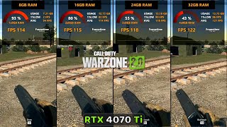 Warzone 2 Performance  8GB vs 16GB vs 24GB vs 32GB Ram🔥 ft RTX 4070 Ti [upl. by Nesbitt]