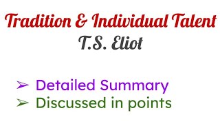 Tradition and Individual Talent by TS Eliot Summary in urduTraditional and Individual Talent [upl. by Nevil]