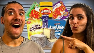 British Couple Try Australian Snacks 🇬🇧🇦🇺 [upl. by Shaia]