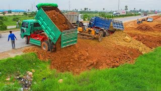 New Updale project pour soil next to the highway Dump Truck 5Ton amp Bulldozer Kumatsu D20 [upl. by Adabelle]