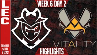 G2 vs VIT Highlights  LEC Summer 2022 W6D2  G2 Esports vs Team Vitality [upl. by Aerehs]