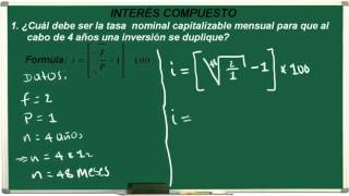 Calcular la tasa que se debe reconocer para que un capital se duplique – Ejercicio 19 [upl. by Latricia11]