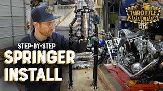 How To Install a Springer Front End  Harley Repair from Start to Finish [upl. by Frodine]