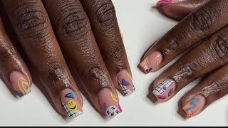 Acrylic Nail Refill  80s inspired Nail Art  Acrylic Nails Tutorial [upl. by Yejus]