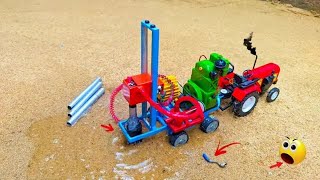 DIY tractor small drilling rig  hydraulic water pump topminigear8280 sanocreator [upl. by Winnick]