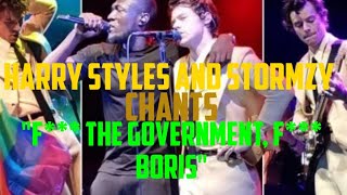 HARRY STYLES AND STORMZY CHANTS quotF THE GOVERNMENT F BORISquot ON STAGE [upl. by Coppock784]