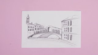 Rialto Bridge Venice drawing  Pencil Sketching Tutorial [upl. by Elleuqram]