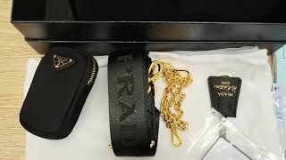 Prada 22CM black gold buckle nylon chain shoulder bag [upl. by Lednyc525]