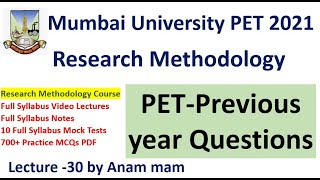 MUPET 2021  Mumbai University  PET Previous Year Questions PYQs  Research Methodology Lec30 [upl. by Frederich98]