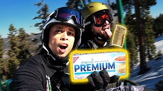 Saltine Cracker Challenge ON A SKI LIFT [upl. by Ardnazil333]