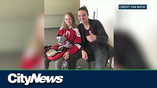 Prosthetic glove helps 14yearold ringette goalie to excel [upl. by Eenej]