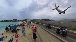 St Maarten Maho Beach  Airplane Jet blast amp Low Landings [upl. by Ellecram]