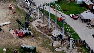 Aerial view of deadly Verrückt water slide being dismantled at Schlitterbahn [upl. by Sabu]