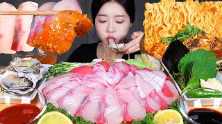 ASMR MUKBANG  기름 좔좔 두툼한 대방어회 ✨ 집에서 만든 막장 매운탕 라면사리까지 풀코스 먹방 YELLOW TAIL SASHIMI amp SPICY FISH STEW [upl. by Nuhsar915]