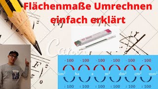 Flächenmaße umrechnen  einfach erklärt  km² ha a m² dm² cm² mm² [upl. by Ahseia]