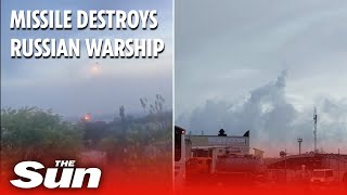 UkraineRussia war Missile strike destroys Russian warship [upl. by Gavrah]