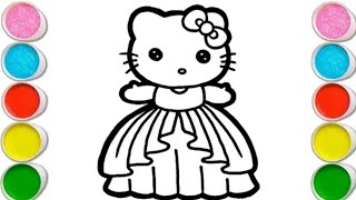 Hello kitty With Beautiful Dress drawing for kids and toddlers [upl. by Eladnek]