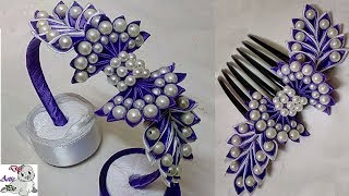 How to make Pearl Beaded Satin Ribbon Hair Band  Comb  Hair Accessories  Diy  Jewellery [upl. by Stearn]