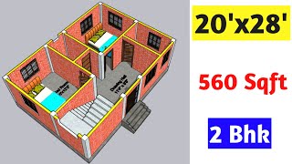 20 x 28 house plans  20 x 28 house design  20 x 28 house plans 2bhk  560 sqft [upl. by Lattie]