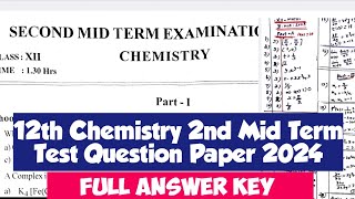 12th chemistry 2nd mid term test Question paper with answer key 2024Vincent Maths [upl. by Joseph]