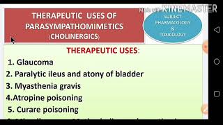 Therapeutic uses of Parasympathomimetic CHOLINERGICS [upl. by Egroj]