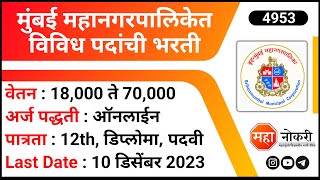 मुंबई महानगरपालिकेत विविध पदांची भरती  BMC Bharti 2023 । Staff Nurse Recruitment 2023 [upl. by Atinor709]