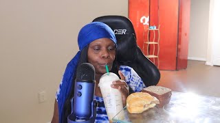 Starbucks Pistachio ALMOND MILK IMPOSSIBLE BREAKFAST SANDWICH ASMR EATING SOUNDS COPARENTING ADVICE [upl. by Eterg409]