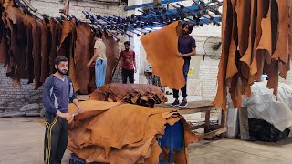 Wonderful Making Process of Pure Leather from Salted Cow Hides  How Skin Leather Made [upl. by Peonir]