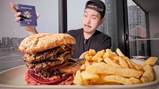 American tries Burger With The Lot and Chicken Salt Chips [upl. by Tanney942]