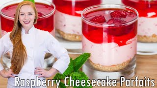 NOBAKE Raspberry Cheesecake Parfaits  AMAZING With Jello Topping [upl. by Aibsel]