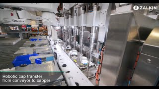 Robotic Flexible Inline Pushin Capper for distilled spirits at 6000 bph [upl. by Ivets]