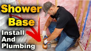 How To Install A Shower Base Pan  DRAIN TO PLUMBING HOOK UP [upl. by Alcus158]