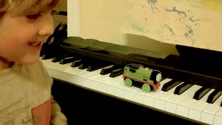 Zachs  Playtime Discovery Percy the Engine on a Piano Keyboard making music [upl. by Mixie664]