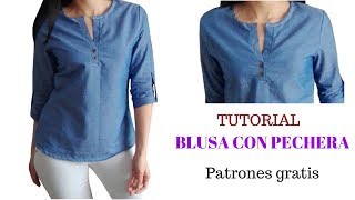 DIY Como hacer blusa con pechera o cartera de mujer corte y confección [upl. by Hsac145]