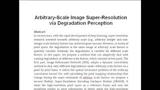 Arbitrary Scale Image Super Resolution via Degradation Perception [upl. by Anert]