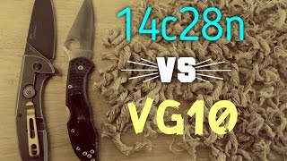 Edge Retention Test 14c28n vs VG10 blade steel comparison  Which holds longer Delica vs E571 [upl. by Marlow645]