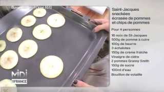 RECETTE  Saint Jacques snackées écrasée de pommes et chips de pommes [upl. by Niela]