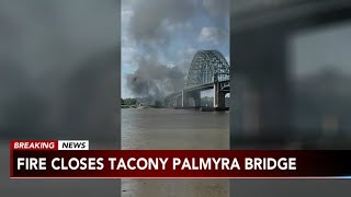 Truck fire erupts under TaconyPalmyra Bridge in Philadelphia closing roadway [upl. by Osmo]